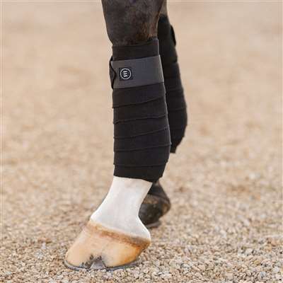 Equifit black polo wrap on horses leg